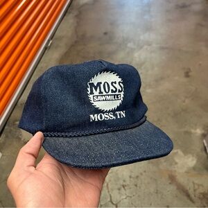 Vintage Moss Sawmills Denim Trucker Cap on Nissin Blank